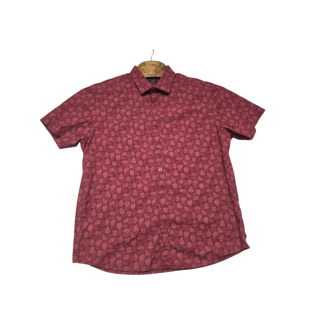UNTUCKit Mens XL Slim Fit Short Sleeve Button Down Shirt Red Leaf Print Cotton
